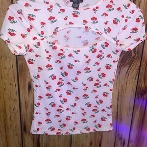 Rue 21 Cherry Patterned Cutout Crop Top